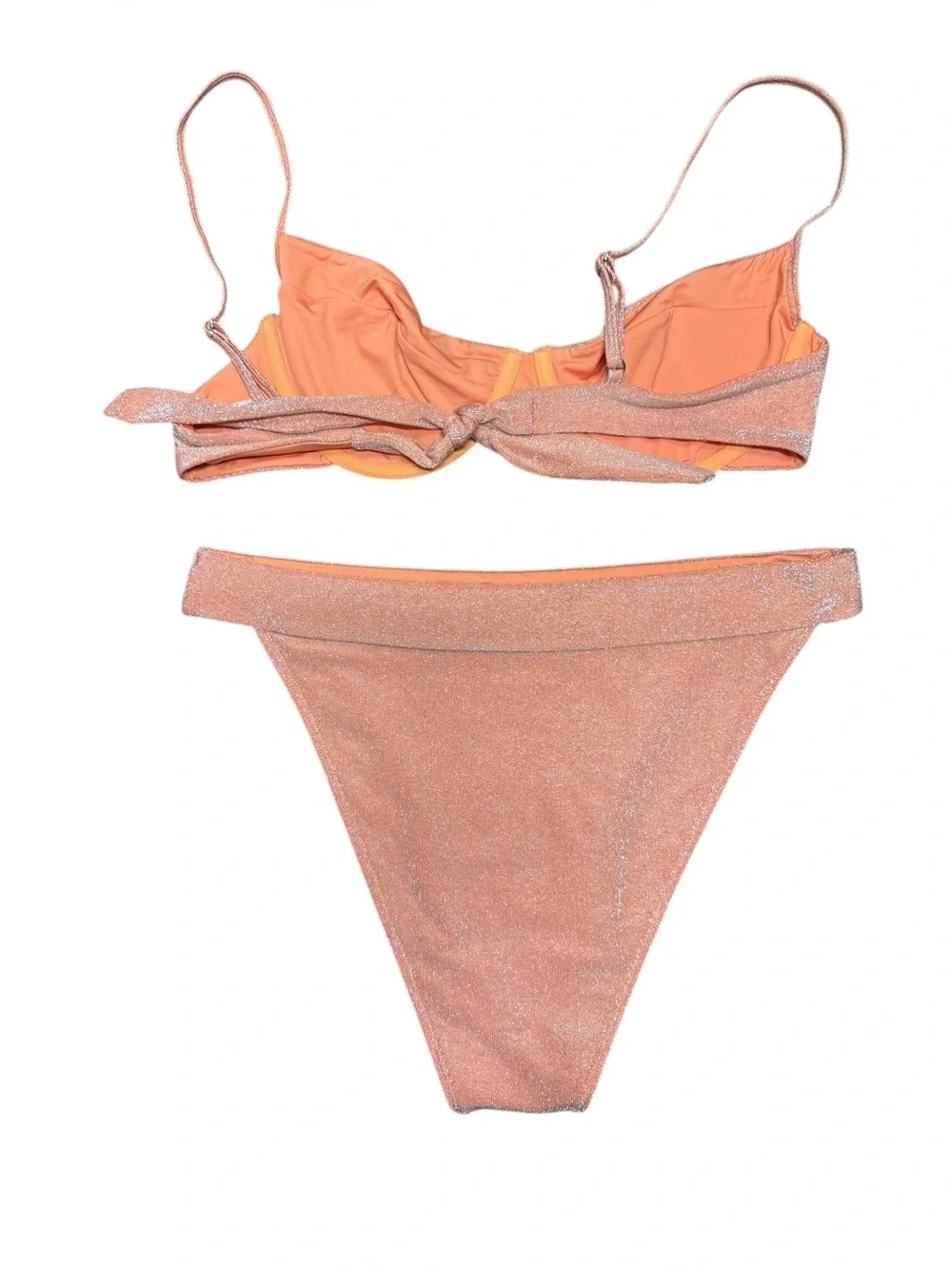 Monday Swimwear Peach Shimmer Bikini Set Sz TOP Med BOTTOM Large